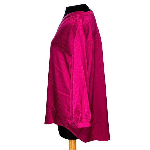 Vince Camuto Womens Fuchsia Blouse 2X Textured Long Sleeve V-Neck - Picture 3 of 9